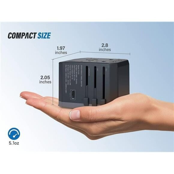 EPICKA Universal Travel Adapter USB C International Power Plug Charger Grey - Picture 6 of 7